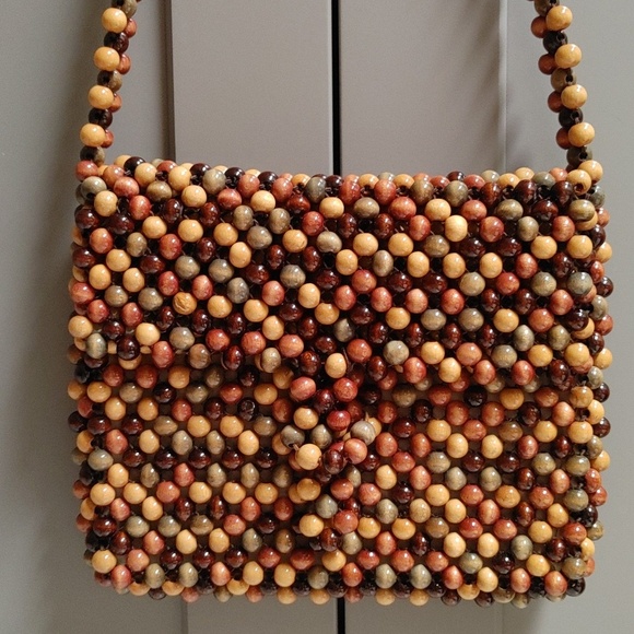 Vintage Handbags - Vintage Brown and Tan Beaded Shoulder Bag